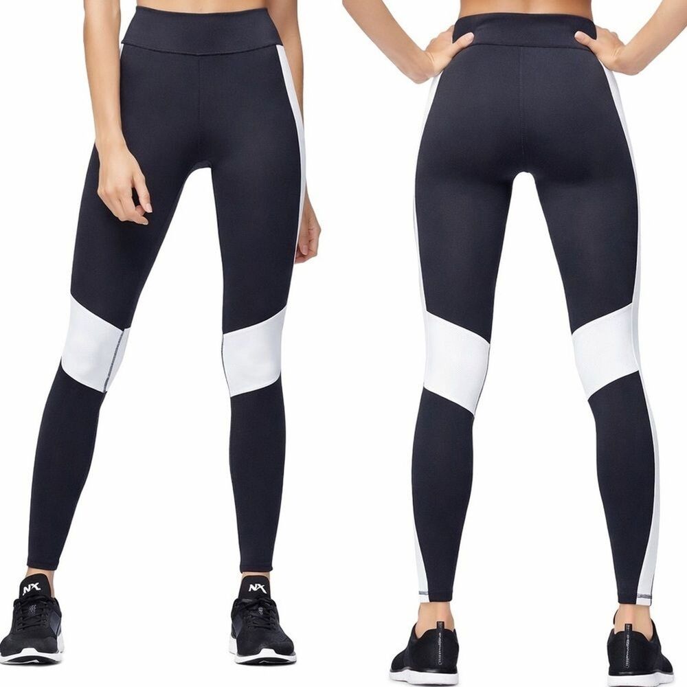 Good American Performance Colorblock Leggings 2 Black White Sporty Athleisure